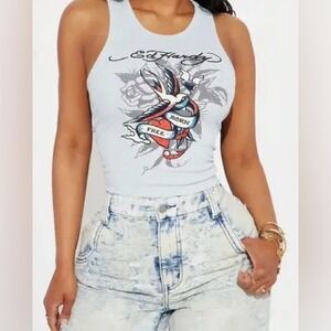 Ed Hardy Swallow Rib Tank Gift Retro Sping Summer Tattoo Travel Y2K women XL